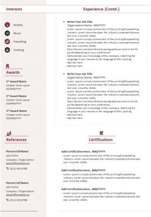 Sample curriculum vitae template with awards and certifications