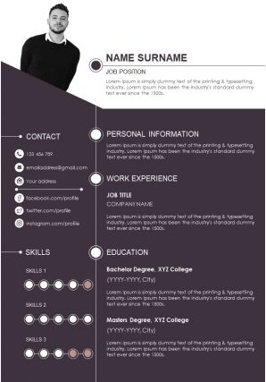 Sample curriculum vitae with personal information