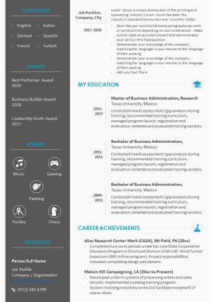 Sample format of resume for job application