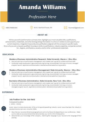 Sample resume template with profile summary for professionals