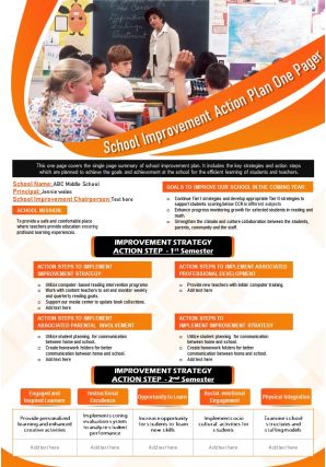 School improvement action plan one pager presentation report infographic ppt pdf document
