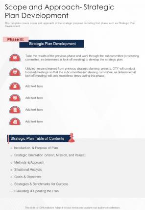 Scope And Approach Strategic Plan Development One Pager Sample Example Document