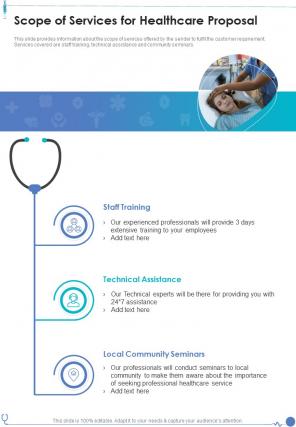 Scope Of Services For Healthcare Proposal One Pager Sample Example Document
