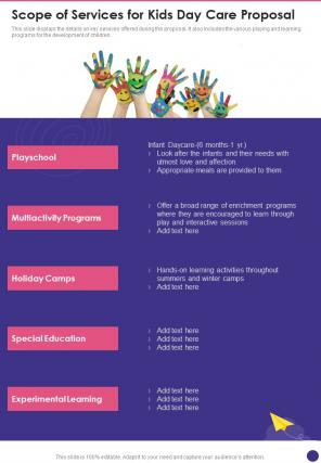 Scope Of Services For Kids Day Care Proposal One Pager Sample Example Document