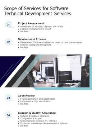 Scope Of Services For Software Technical Development Services One Pager Sample Example Document