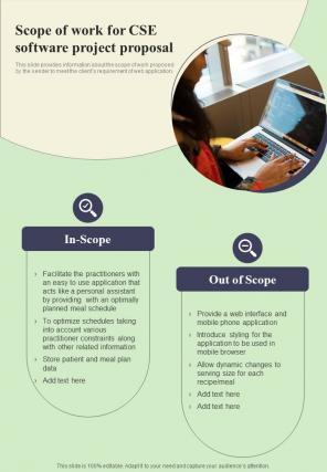 Scope Of Work For Cse Software Project Proposal One Pager Sample Example Document