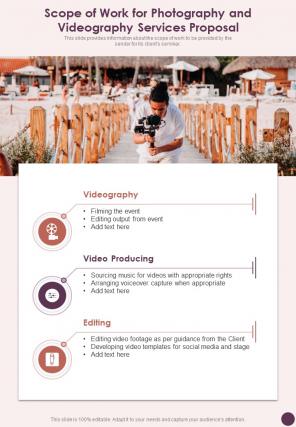Scope Of Work For Photography And Videography Services Proposal One Pager Sample Example Document