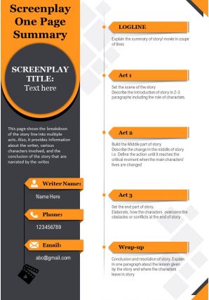 Screenplay one page summary presentation report infographic ppt pdf document