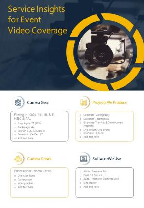 Service Insights For Event Video Coverage One Pager Sample Example Document