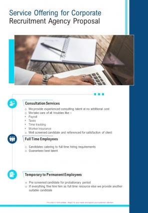 Service Offering For Corporate Recruitment Agency Proposal Contd One Pager Sample Example Document