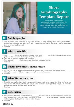 Short autobiography template report presentation report infographic ppt pdf document