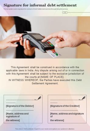 Signature For Informal Debt Settlement One Pager Sample Example Document