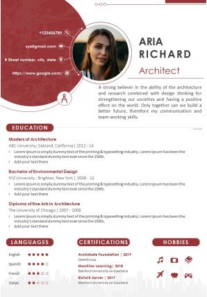 Sample architect cv format with experience and skills