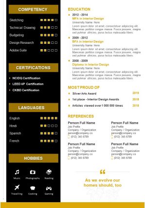 Professional Resume CV Template With Skills Summary