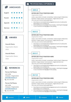 Resume template with profile summary and contact details