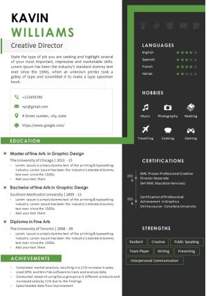 Sample resume template for creative director