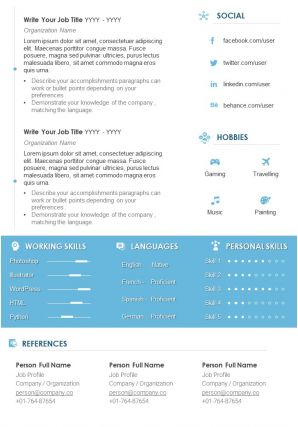 Resume template with brief summary of work experience and education