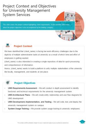 One pager university management system proposal template