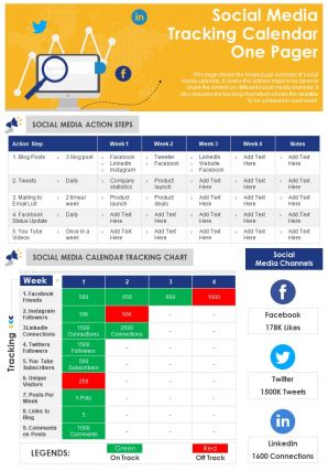 Social Media Tracking Calendar One Pager Presentation Report ...