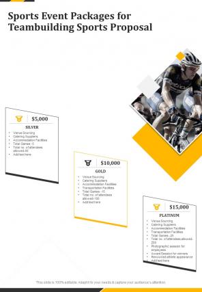 Sports Event Packages For Teambuilding Sports Proposal One Pager Sample Example Document