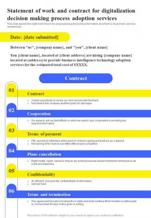 Statement Of Work And Contract Digitalization Decision Making One Pager Sample Example Document