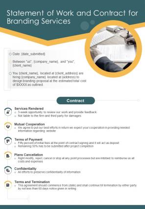Statement Of Work And Contract For Branding Services One Pager Sample Example Document