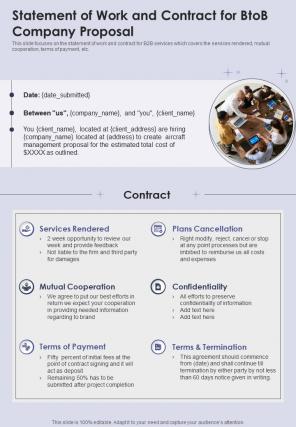 Statement Of Work And Contract For Btob Company One Pager Sample Example Document