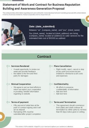 Statement Of Work And Contract For Business Reputation Building One Pager Sample Example Document