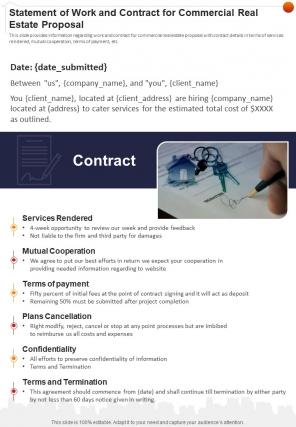 Statement Of Work And Contract For Commercial Real Estate One Pager Sample Example Document