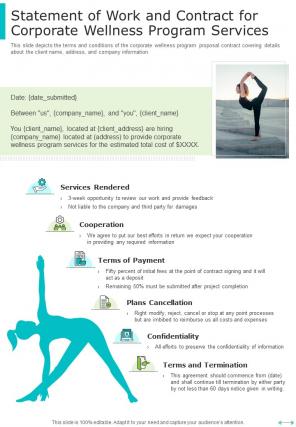 Statement Of Work And Contract For Corporate Wellness Program Services One Pager Sample Example Document