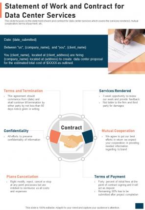Statement Of Work And Contract For Data Center Services One Pager Sample Example Document