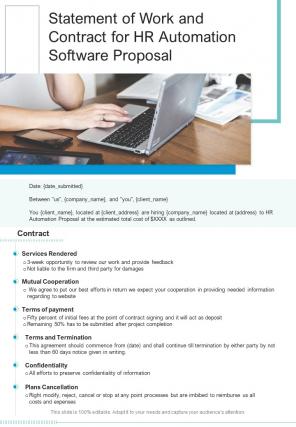 Statement Of Work And Contract For HR Automation Software One Pager Sample Example Document