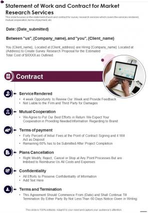 Statement Of Work And Contract For Market Research Services One Pager Sample Example Document