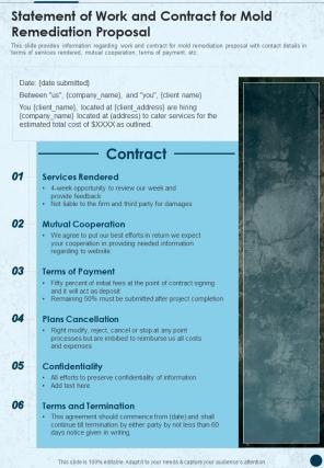 Statement Of Work And Contract For Mold Remediation Proposal One Pager Sample Example Document