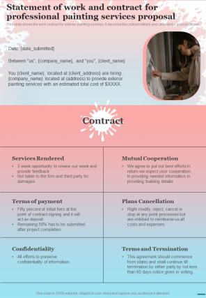 Statement Of Work And Contract For Professional Painting Services Proposal One Pager Sample Example Document
