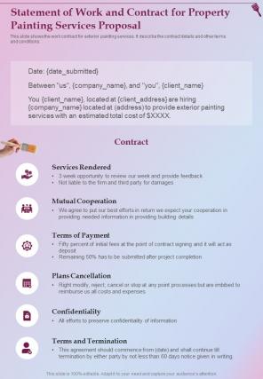 Statement Of Work And Contract For Property Painting Services Proposal One Pager Sample Example Document