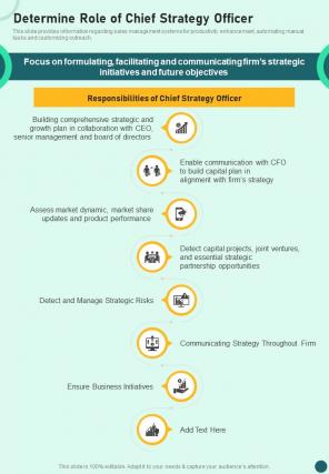 Strategy Playbook Determine Role Of Chief Strategy Officer One Pager Sample Example Document
