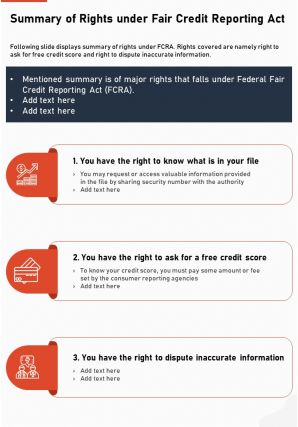 Summary of rights under fair credit reporting act presentation report infographic ppt pdf document