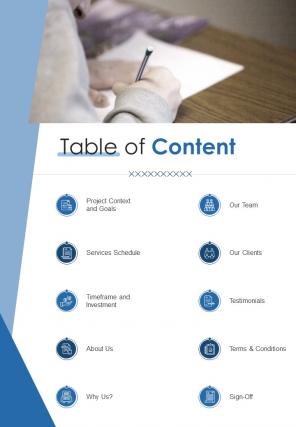 Table Of Content Content Marketing Strategy Proposal One Pager Sample Example Document