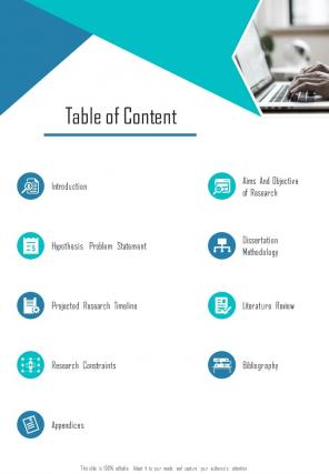 Table Of Content Dissertation Proposal One Pager Sample Example Document