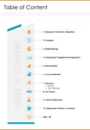 Table Of Content Market Research Proposal Template One Pager Sample Example Document