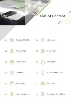 Table Of Content Process Change Proposal One Pager Sample Example Document