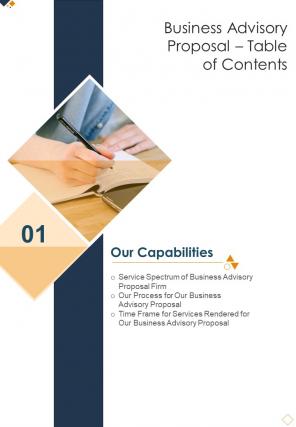 Table Of Contents Business Advisory Proposal One Pager Sample Example Document