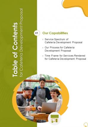 Table Of Contents For Cafeteria Development Proposal One Pager Sample Example Document