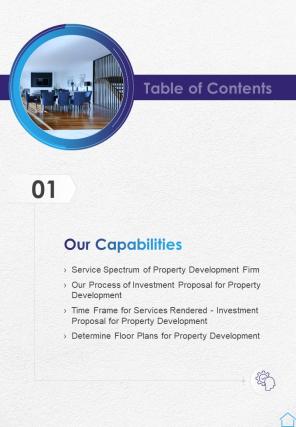 Table Of Contents Investment Proposal For Property Development One Pager Sample Example Document