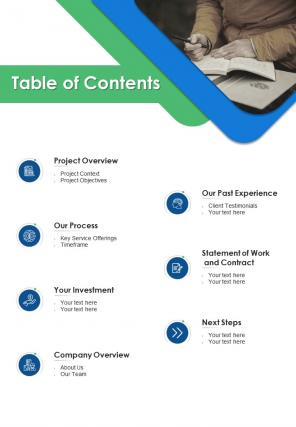 Table Of Contents Online Content Writing Proposal One Pager Sample Example Document