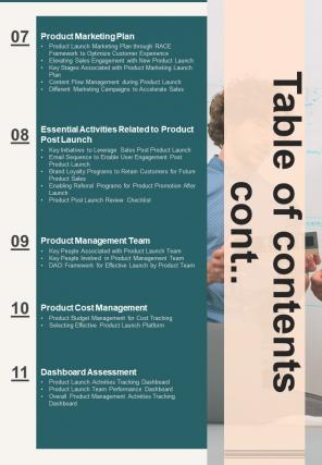 Table Of Contents Product Launch Playbook One Pager Sample Example Document