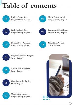 Table Of Contents Project Study Report One Pager Sample Example Document