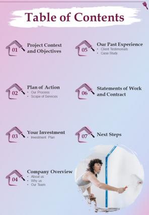 Table Of Contents Property Painting Services Proposal One Pager Sample Example Document