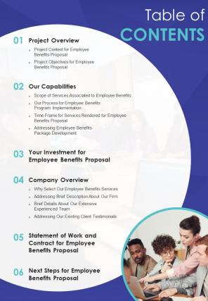 Table Of Contents Staff Perk Management Proposal One Pager Sample Example Document